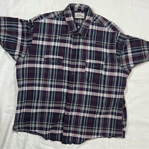 Wrangler Rugged Wear Plaid Western Snap Shirt Purple Blue Raw Hem Men’s XL